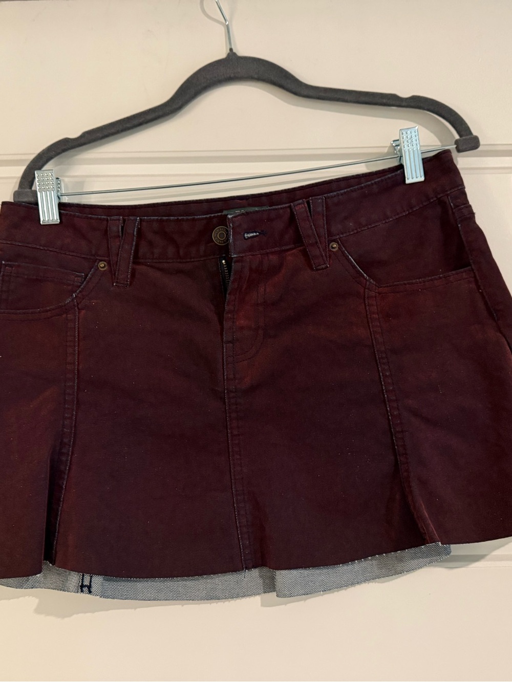 Women's Burgundy Denim Mini Skirt